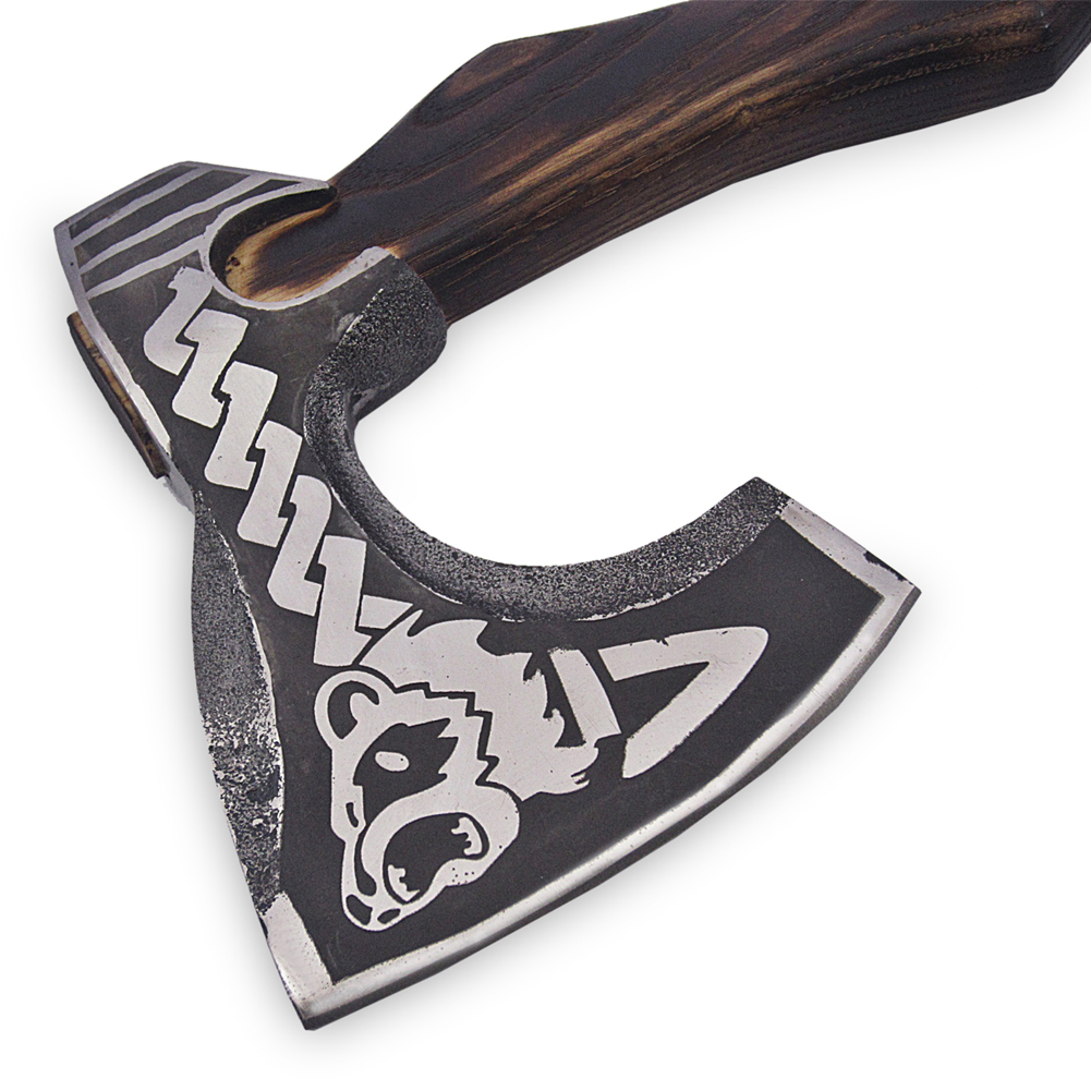 Hand Forge Alaska Brown Bear Head Etched Axe
