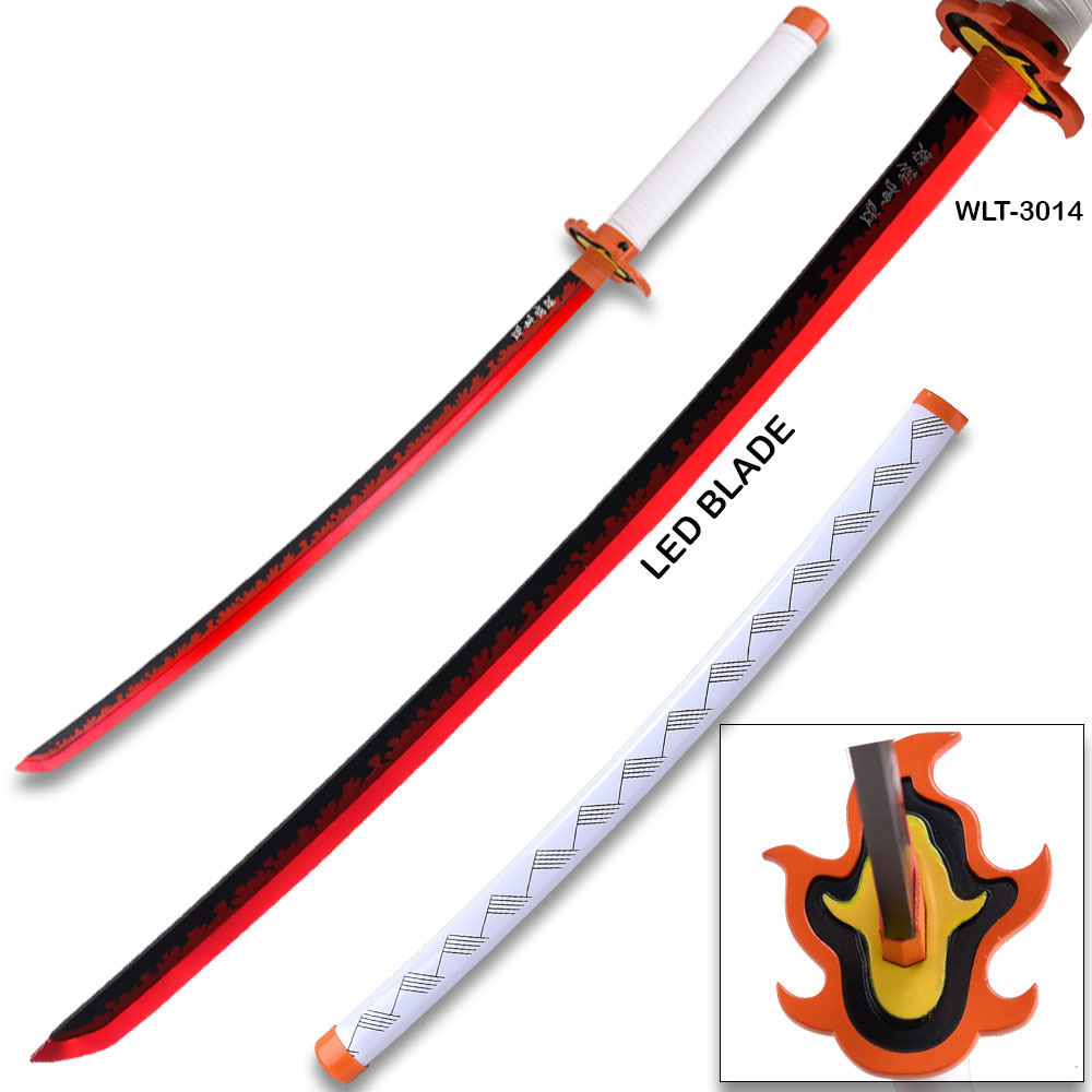 DEMON SLAYER - Kyojuro Rengoku Red Nichirin Sword LED Light-Up Wood Blade!