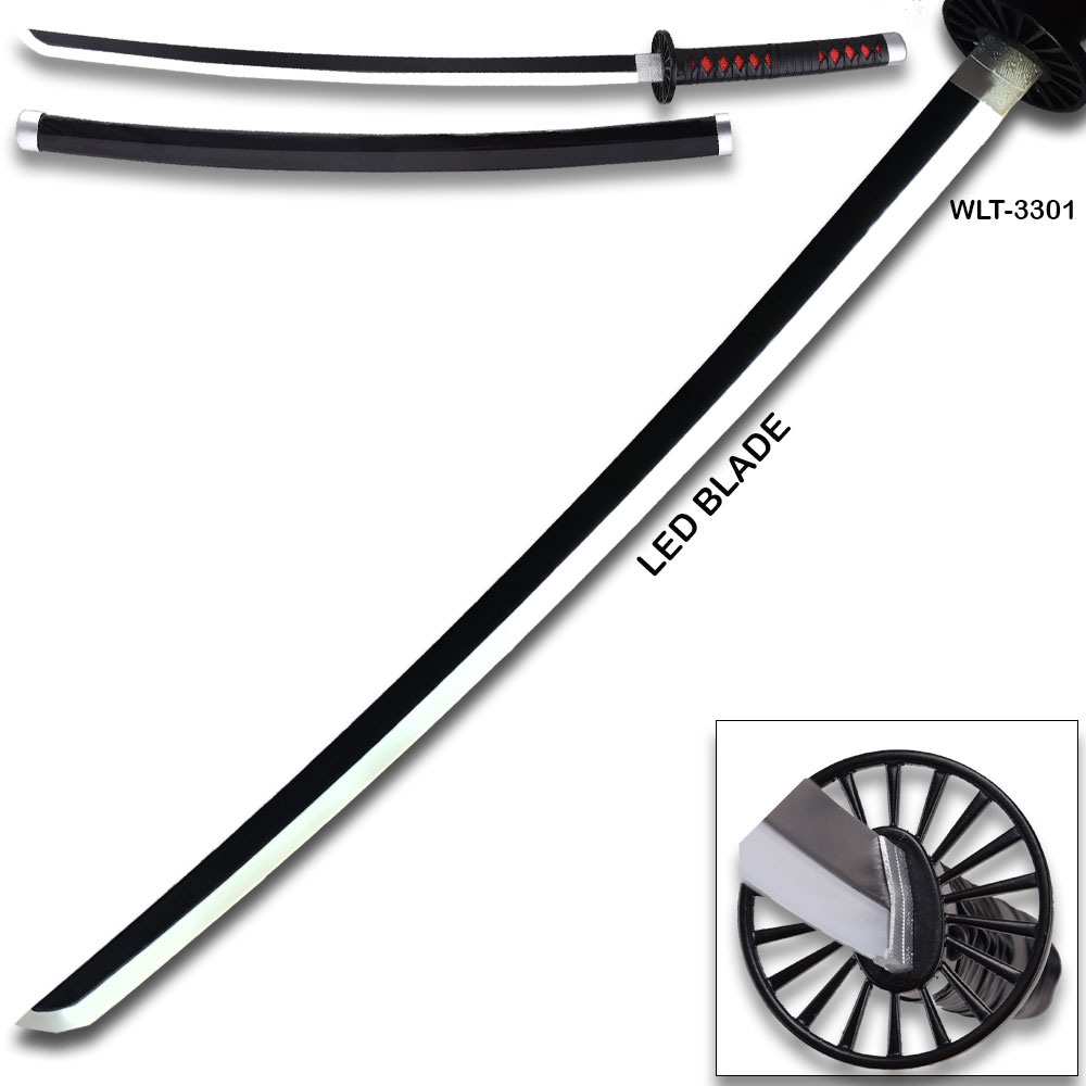 DEMON SLAYER - Wood TANJIRO Kamado Black NICHIRIN Sword LED Light-Up Wood Blade!