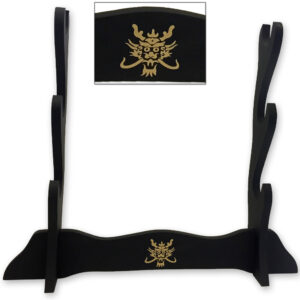 Three Swords Table Display Stand Wooden Triple Stack 3 w Golden Dragon
