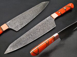 Solid Resin Grip Santoku Forged Chef Knife Damascus 1095 HC Steel by White Deer
