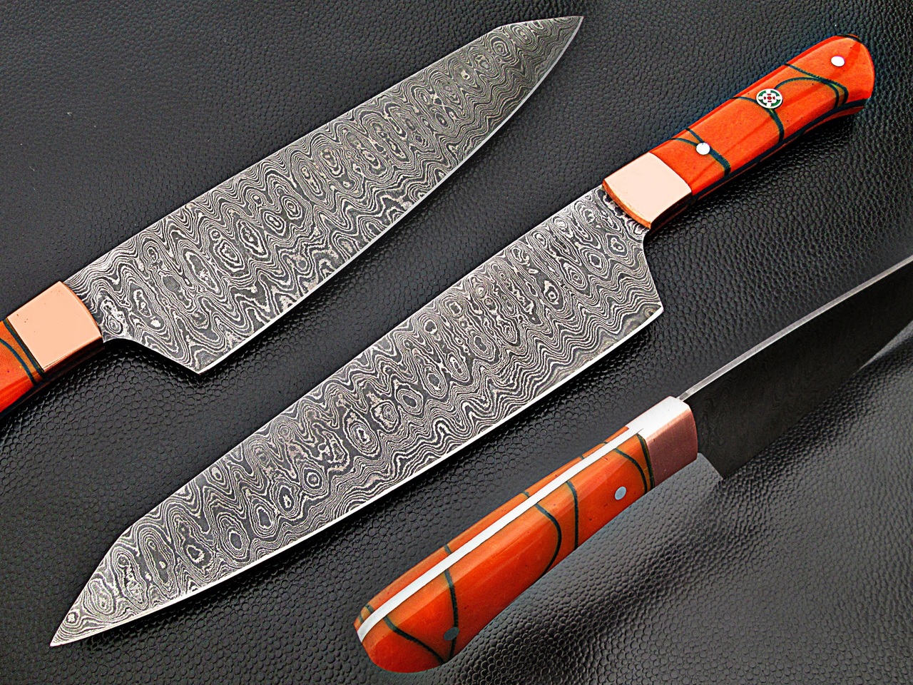 Solid Resin Grip Santoku Forged Chef Knife Damascus 1095 HC Steel by White Deer
