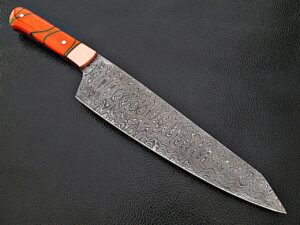 Solid Resin Grip Santoku Forged Chef Knife Damascus 1095 HC Steel by White Deer