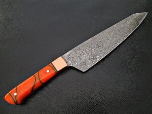 Solid Resin Grip Santoku Forged Chef Knife Damascus 1095 HC Steel by White Deer