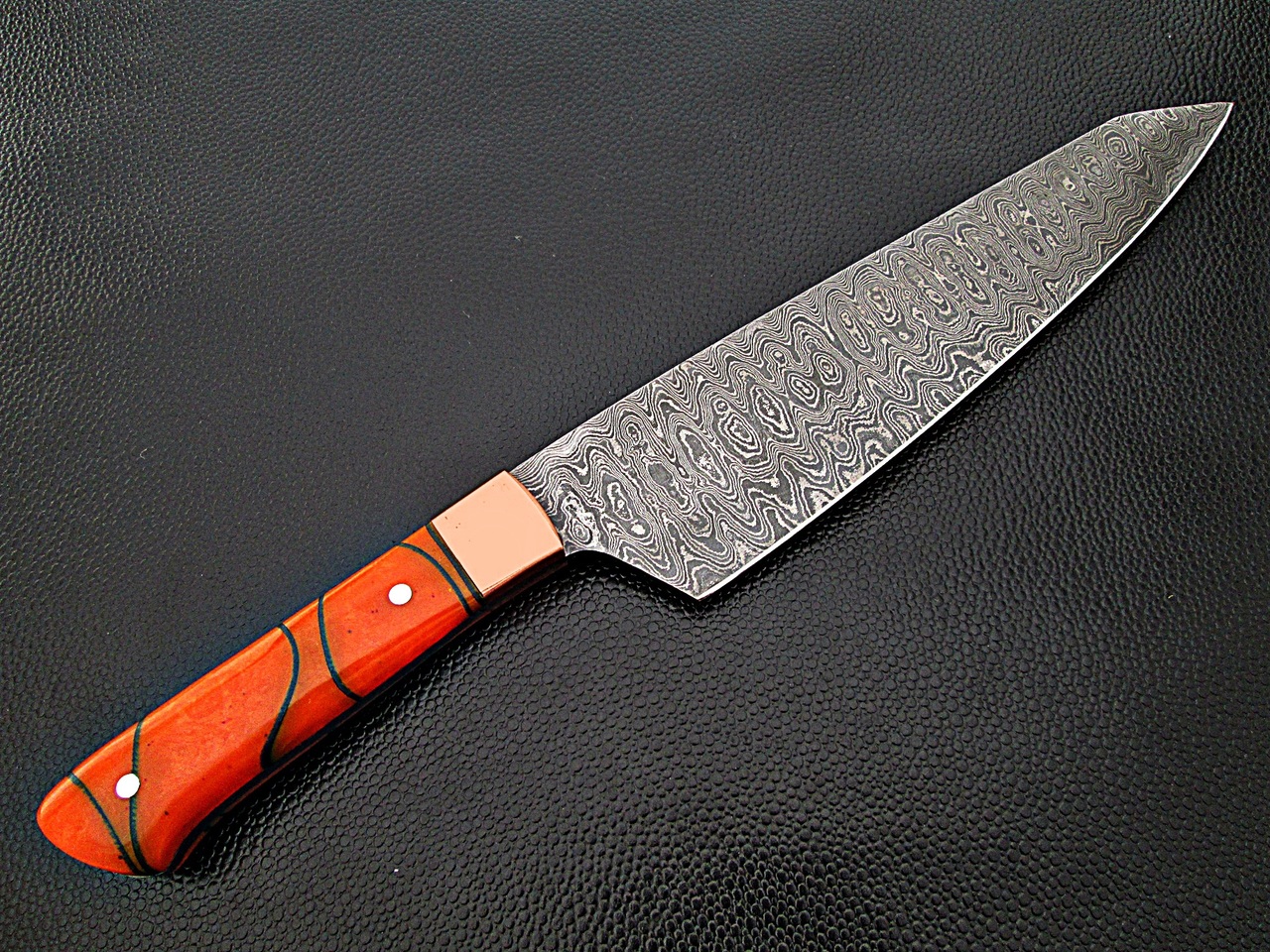 Solid Resin Grip Santoku Forged Chef Knife Damascus 1095 HC Steel by White Deer