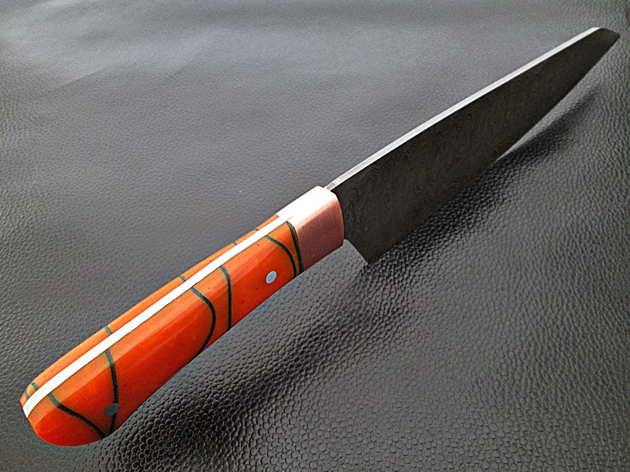 Solid Resin Grip Santoku Forged Chef Knife Damascus 1095 HC Steel by White Deer