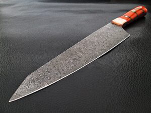 Solid Resin Grip Santoku Forged Chef Knife Damascus 1095 HC Steel by White Deer
