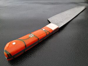 Solid Resin Grip Santoku Forged Chef Knife Damascus 1095 HC Steel by White Deer