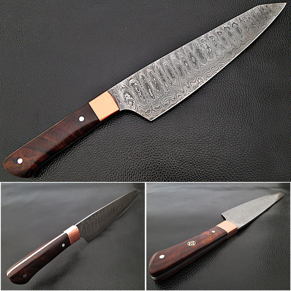 Cocobolo Wood Grip Santoku Forged Chef Knife Damascus 1095 HC Steel by White Deer