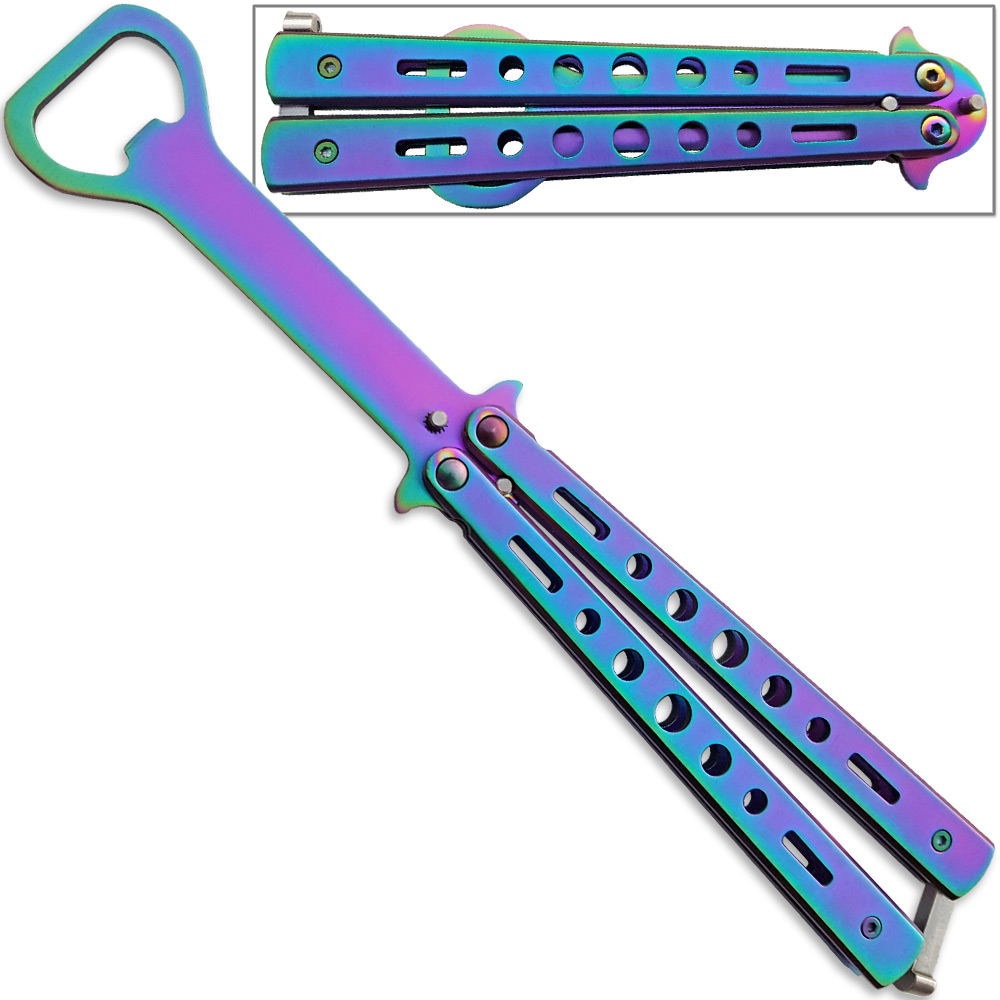 Bottle Popping Titanium Coated Balisong Opener ALL STEEL Butterfly