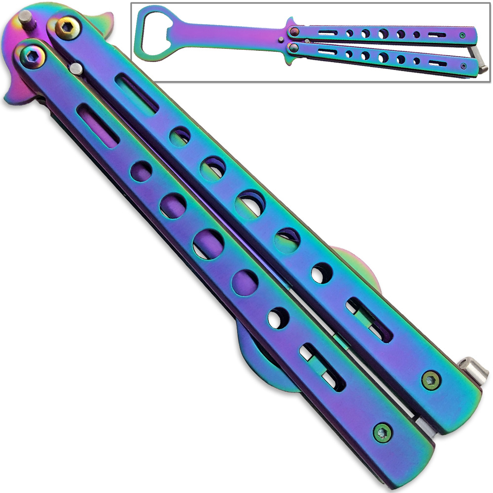 Bottle Popping Titanium Coated Balisong Opener ALL STEEL Butterfly