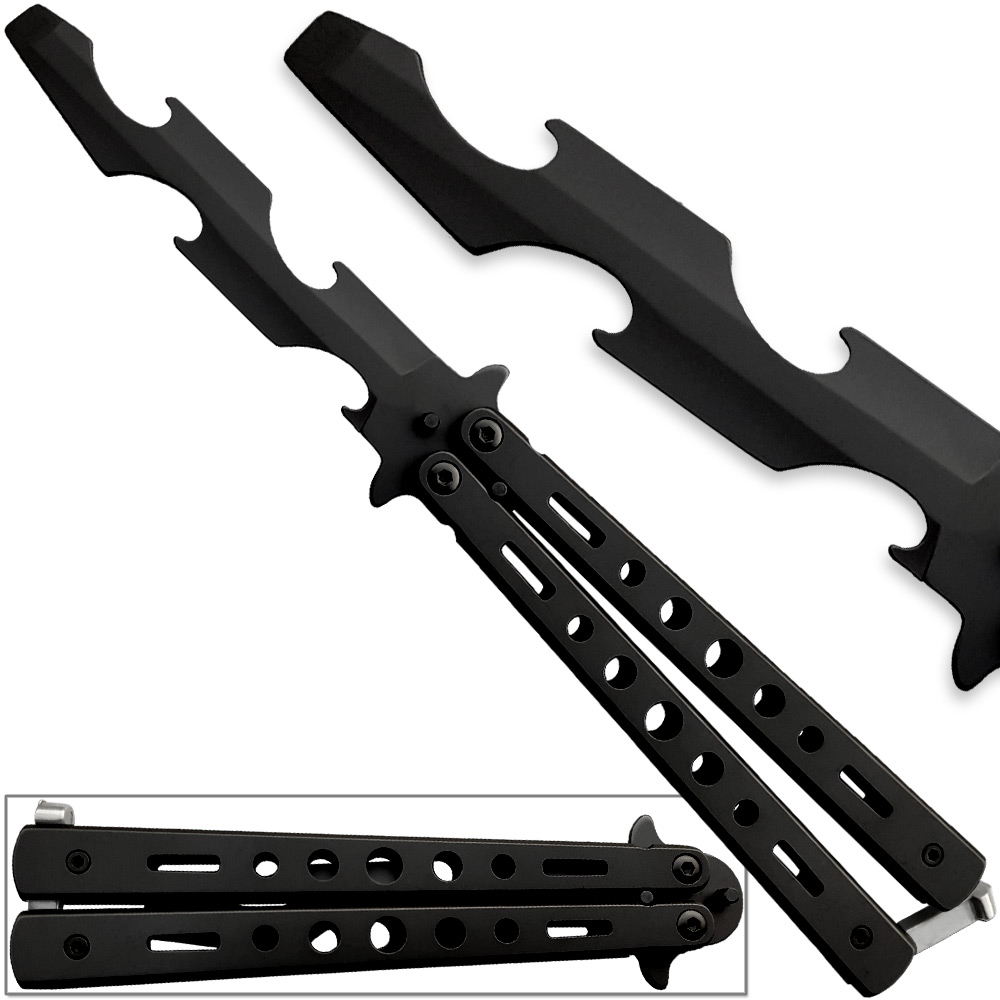Bottle Popping Balisong Training BLACK Butterfly Bottle Opener Knife Style Metal