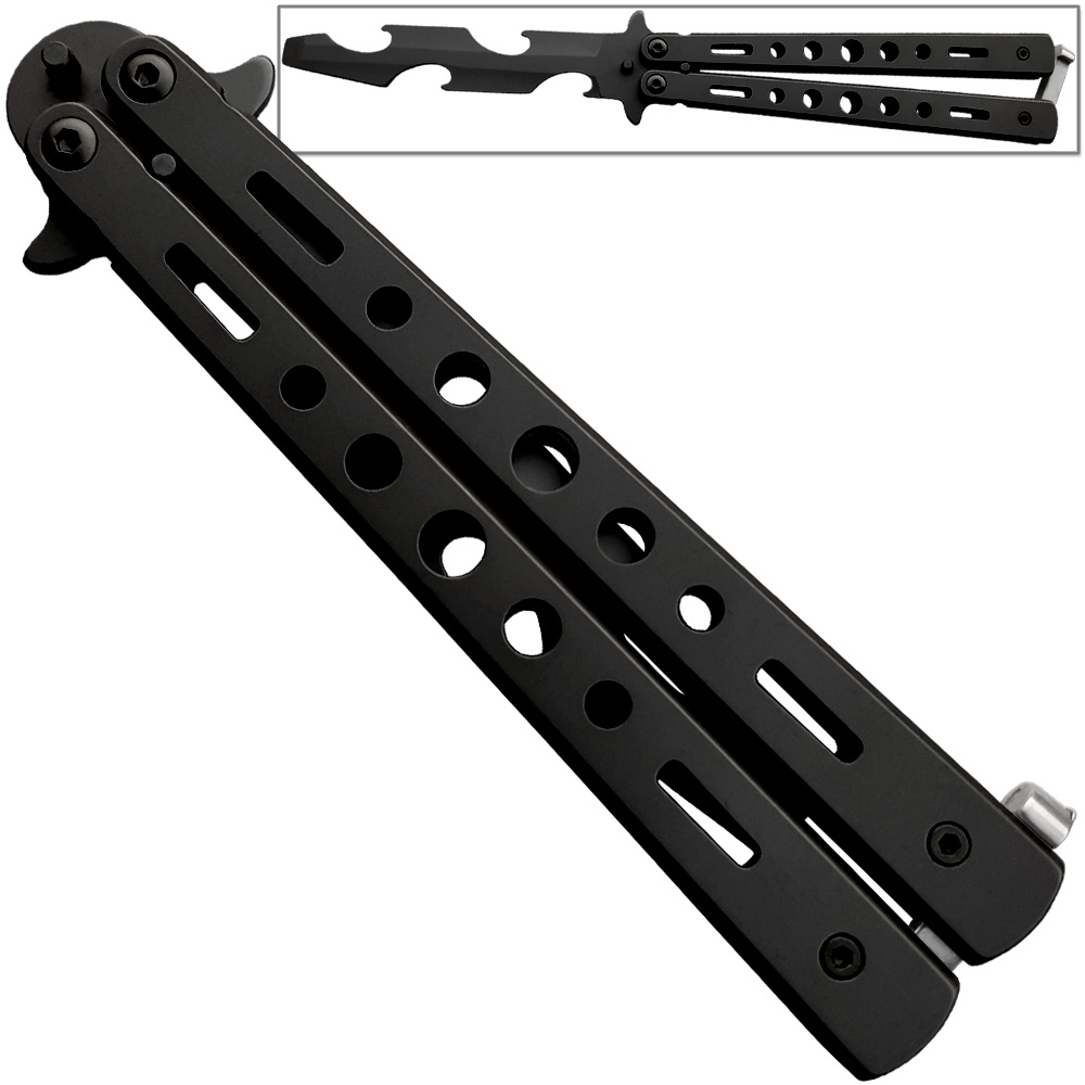 Bottle Popping Balisong Training BLACK Butterfly Bottle Opener Knife Style Metal