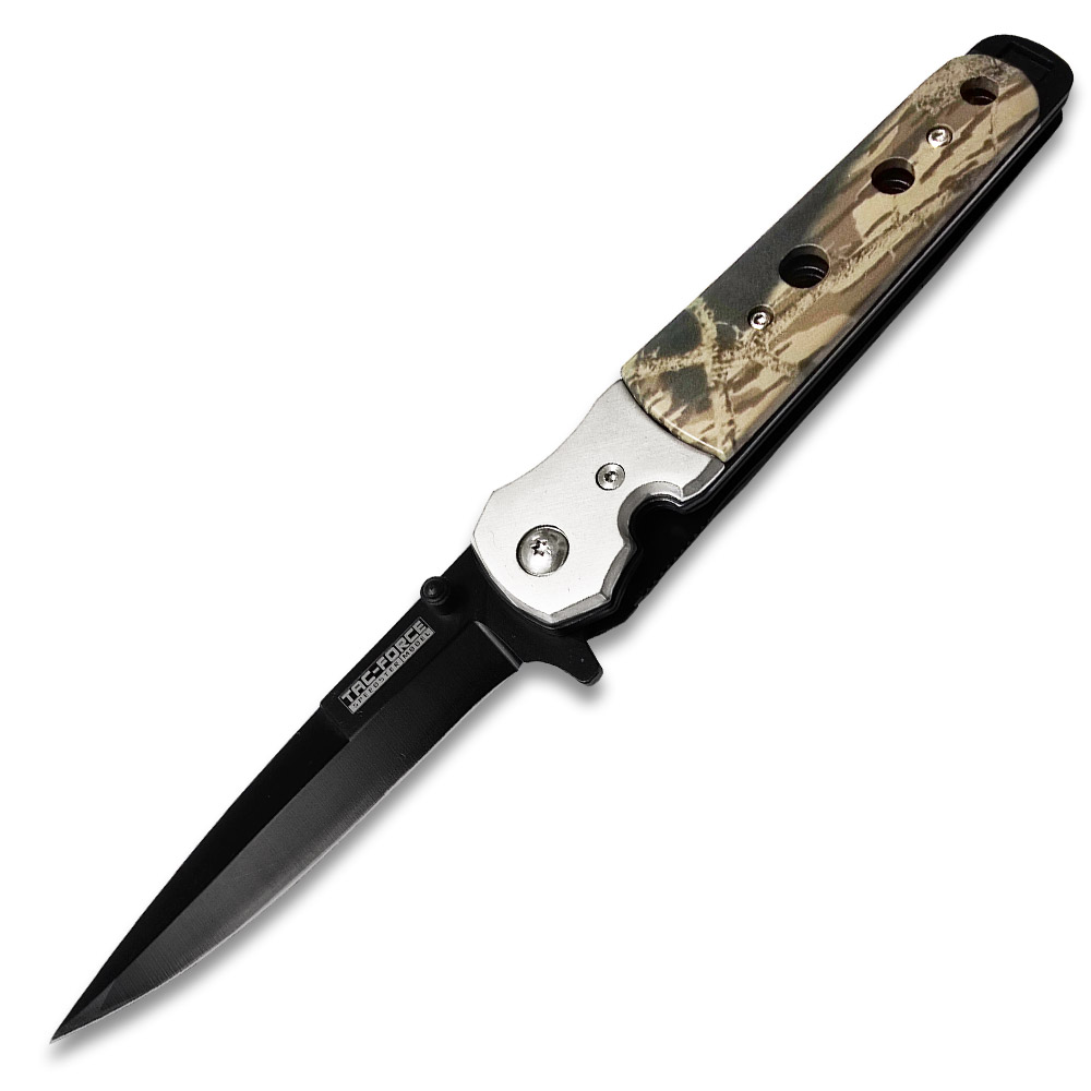 TAC FORCE SPRING SS Black Blade Spring Assist Digital Cameo Knife