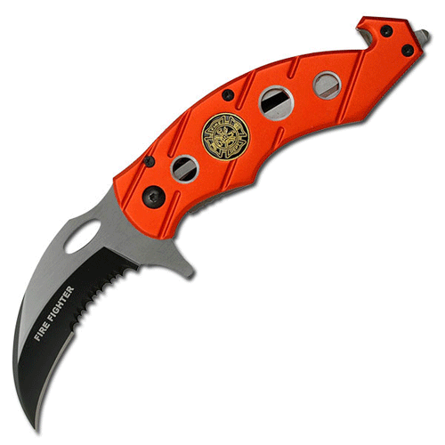 Fire Fighter " Karambit Rescue Folder Spring Assist Knife