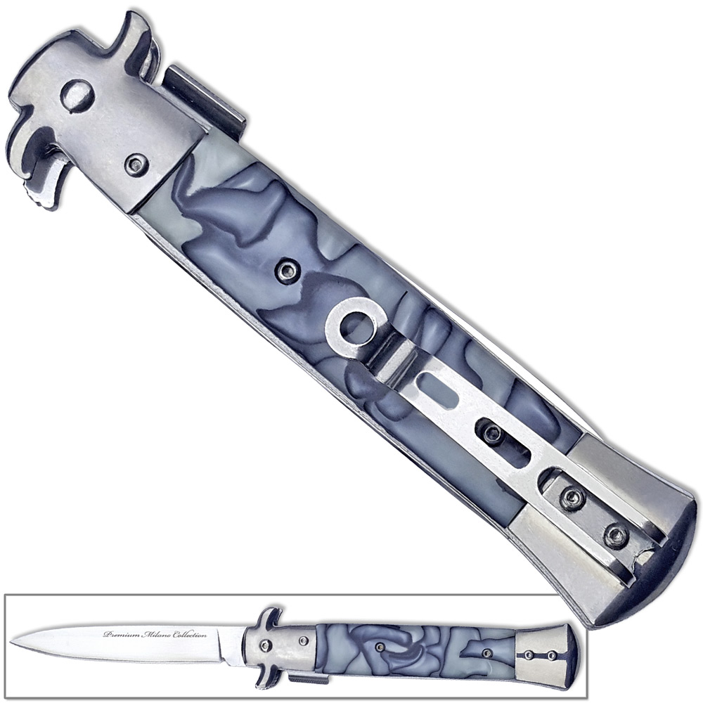 Premium Milano Collection Stiletto Knife | Spring Assist White/Grey