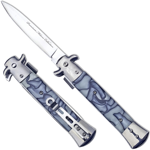 Premium Milano Collection Stiletto Knife | Spring Assist White/Grey
