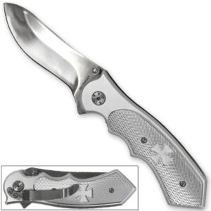 Iron Eagle Maltese Assisted Super Knife Cross Silver Treated Steel Blade