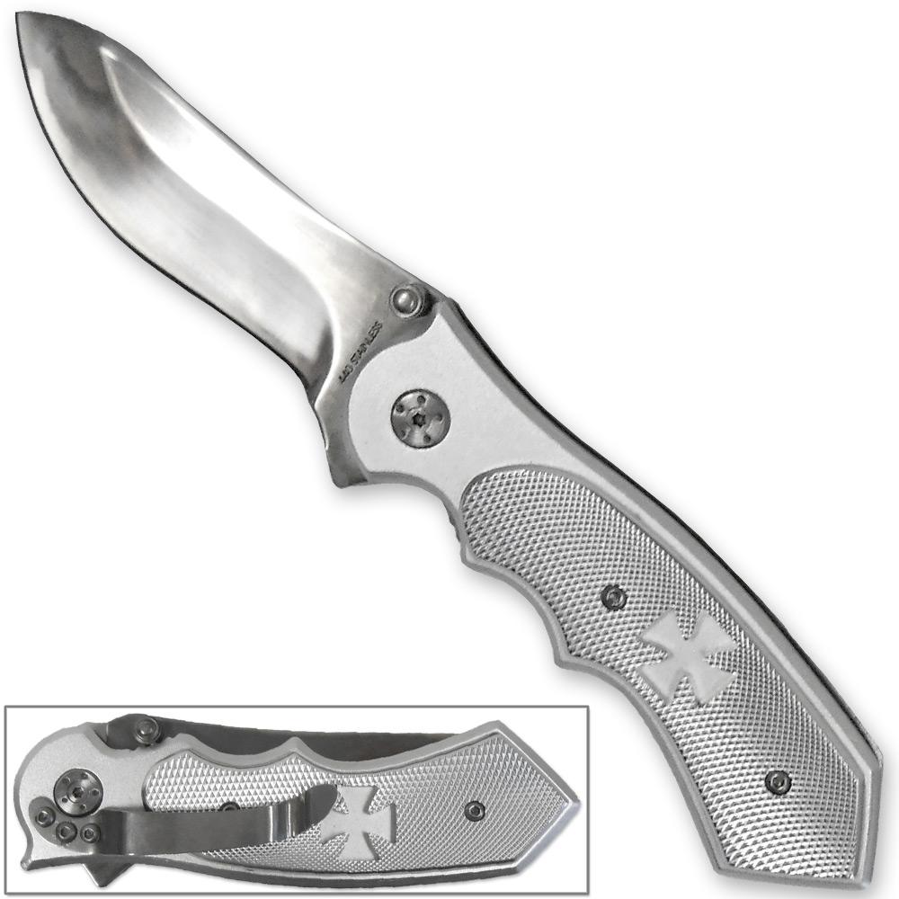 Iron Eagle Maltese Assisted Super Knife Cross Silver Treated Steel Blade