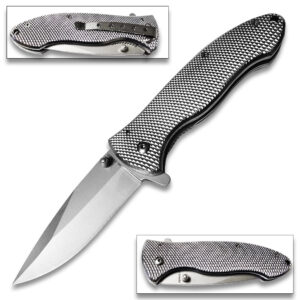 Diamond Cut Silver SS Blade Spring Assist Pocket Knife