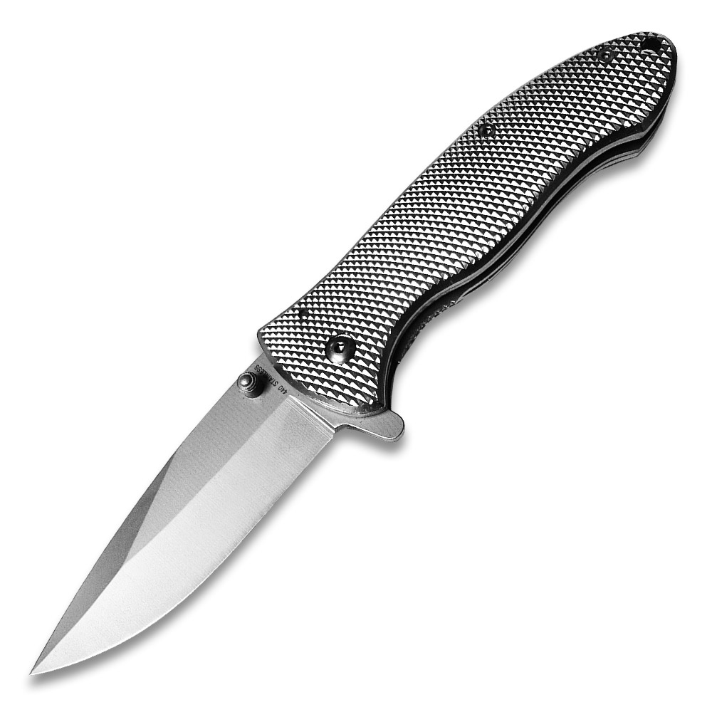 Diamond Cut Silver SS Blade Spring Assist Pocket Knife
