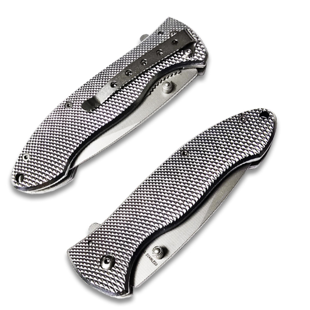 Diamond Cut Silver SS Blade Spring Assist Pocket Knife