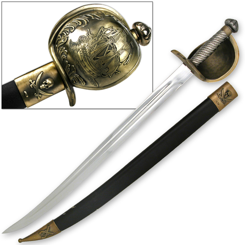 Captain Blackbeard Pirate Sword & Scabbard Saber Naval Galleon Ship Motif