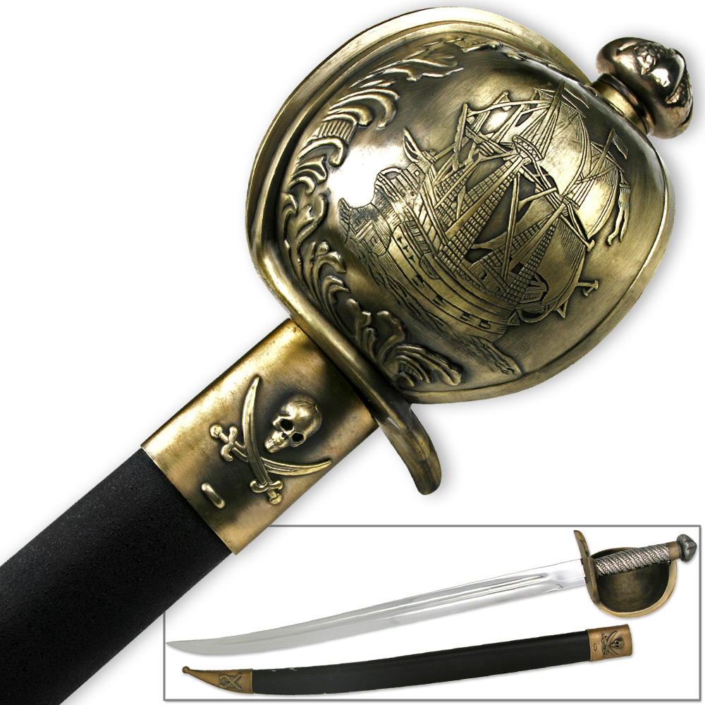 Captain Blackbeard Pirate Sword & Scabbard Saber Naval Galleon Ship Motif