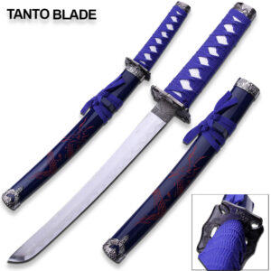 Edge Tanto Blade Blue Dragan Engraved Scabbard Sword