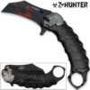 Z-HUNTER Zombie Tactical Karambit Black Knife Assisted-O Glass Breaker Finger Ring