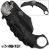 Z-HUNTER Zombie Tactical Karambit Black Knife Assisted-O Glass Breaker Finger Ring