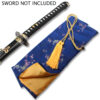 BLUE SILK EMBROIDERED SWORD BAG WITH GOLD ROPE TIE