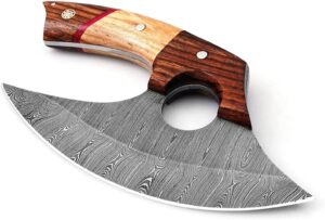 White Deer Handmade Damascus Ulu Knife, Damascus Pizza Meat Cutter, Damascus Hunting Knife