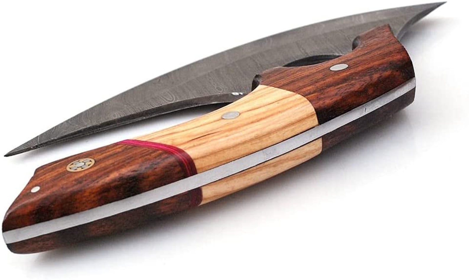 White Deer Handmade Damascus Ulu Knife, Damascus Pizza Meat Cutter, Damascus Hunting Knife