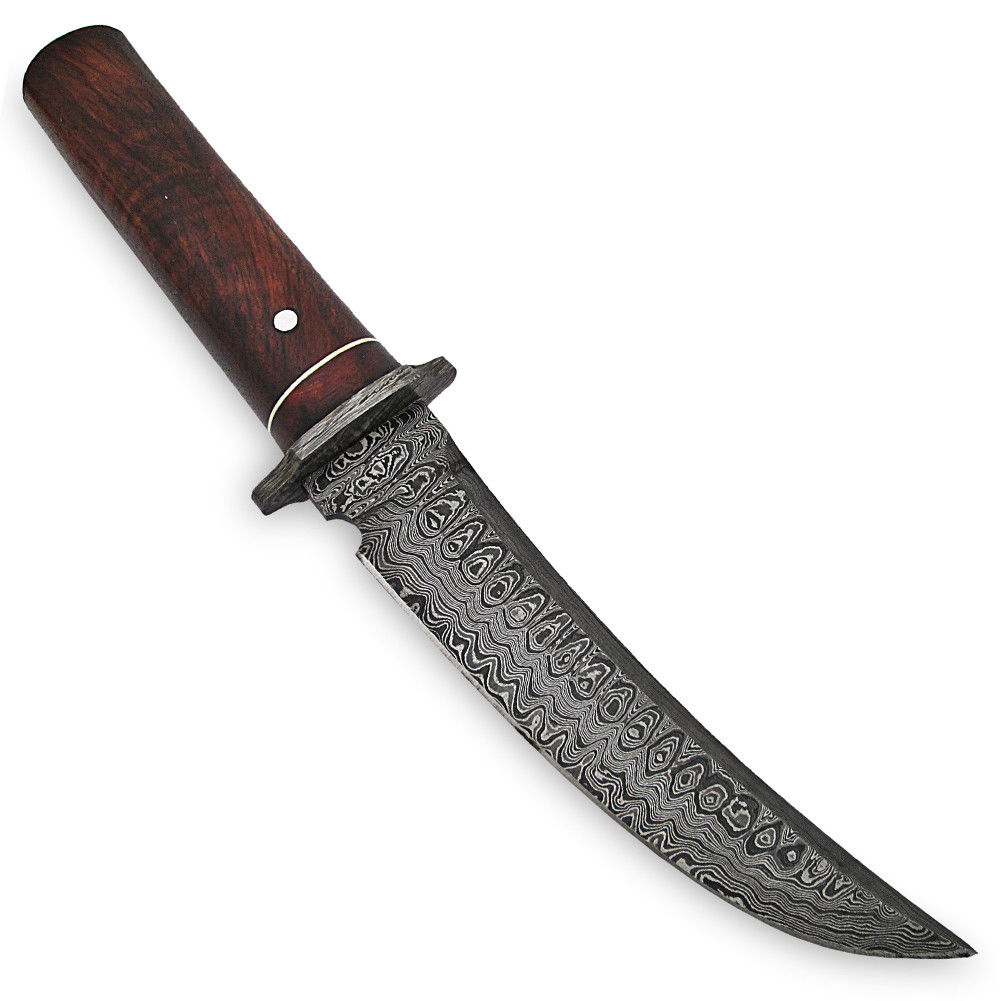 White Deer Custom Damascus Bolster Hunting Knife Walnut Wood Round Handle