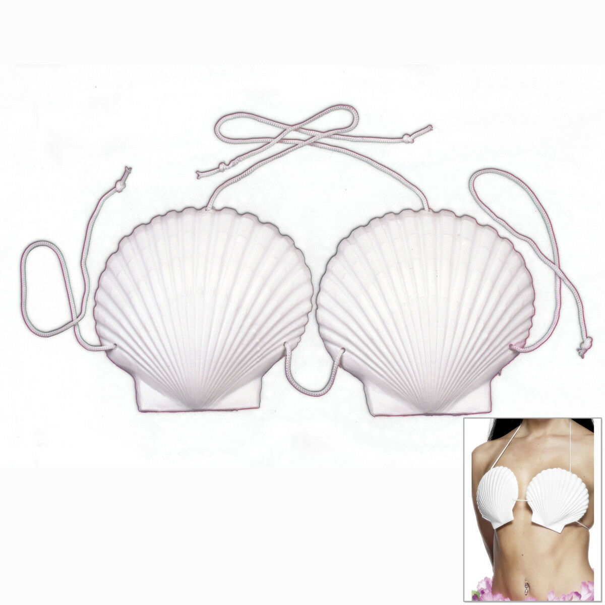 Hawaiian Sea Shell Seashell Bra Mermaid Luau Costume Bikini Top Plastic Adult