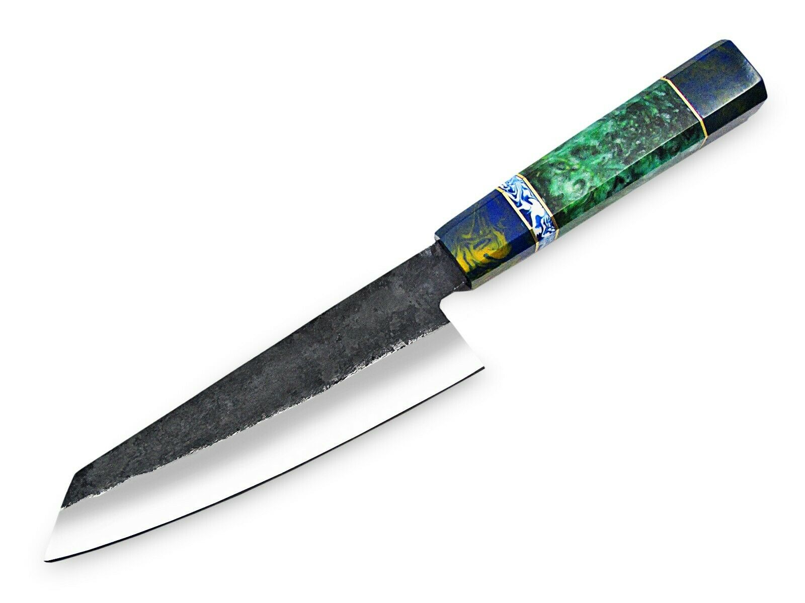 WHITE DEER 1095 Hand Forged Steel Santoku Tanto Chef Knife Japanese Resin Handle